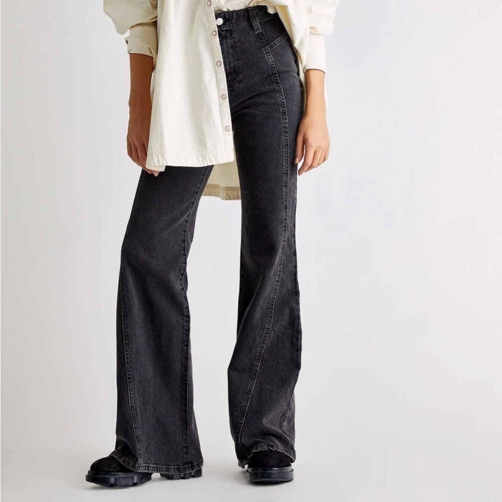 FREE PEOPLE Black Coal We The Free Florence Flare Jeans - Picture 6 of 16